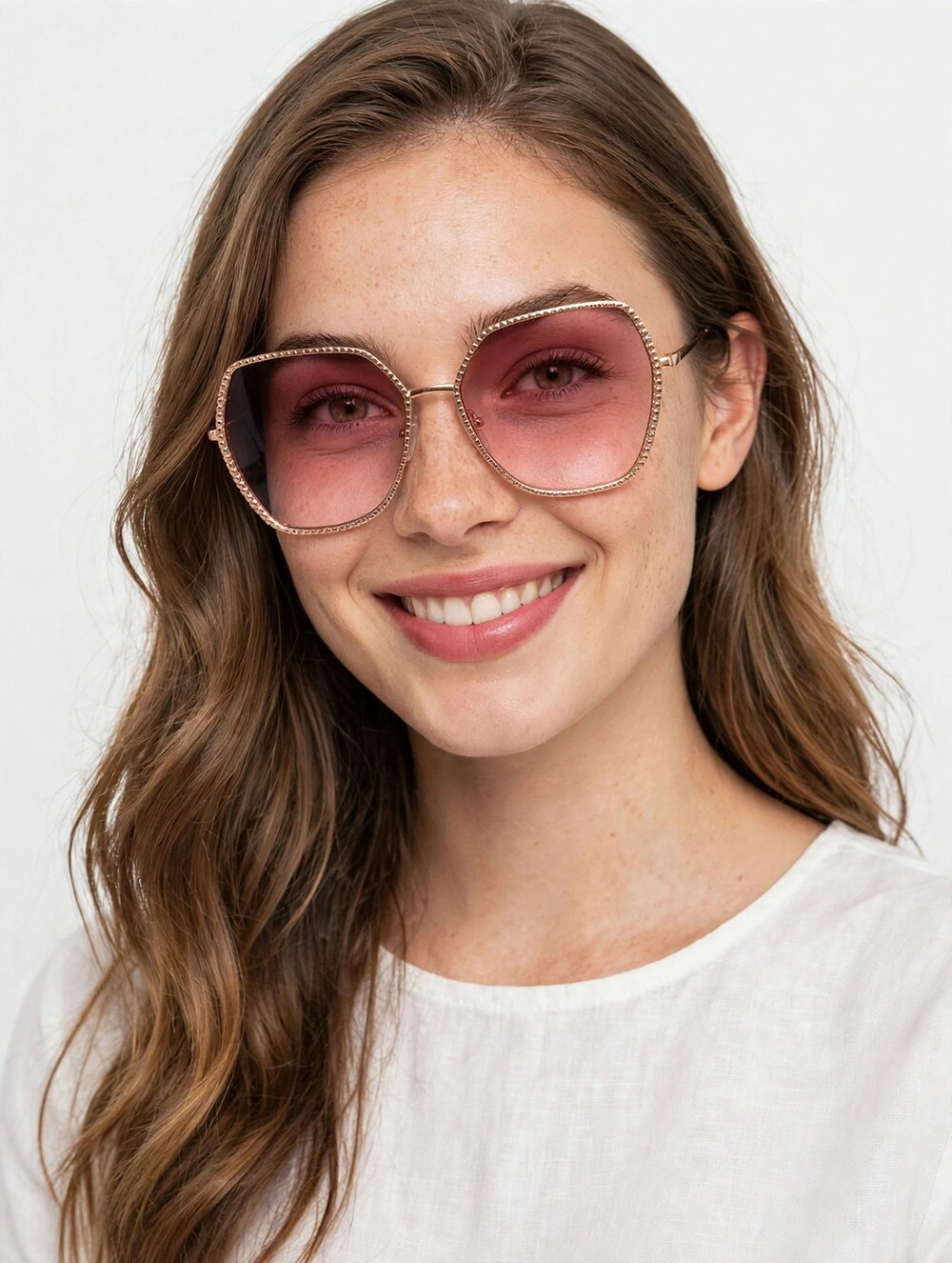 Dazey Shades Pink Gradient Sunglasses - Rose Gold Beaded Frame